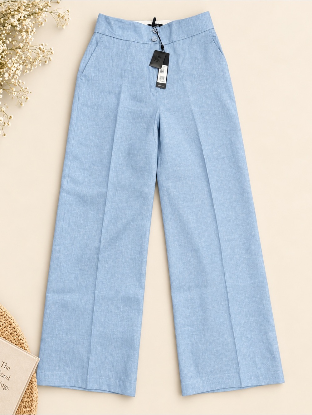 NWT BCBGMAXAZRIA Light Blue Wide Leg Trouser Pants Size S High Rise